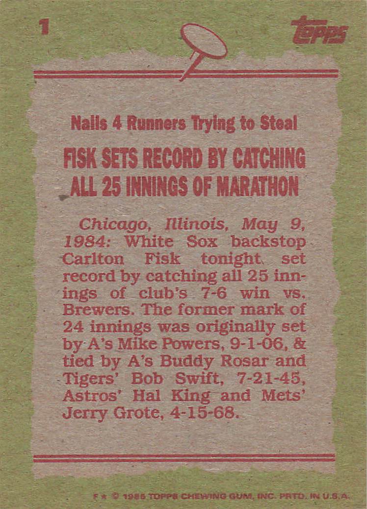 1985 Topps Baseball Carlton Fisk #1