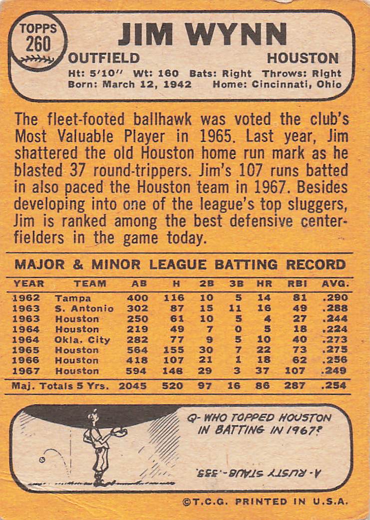 1968 Topps Baseball Jim Wynn #260