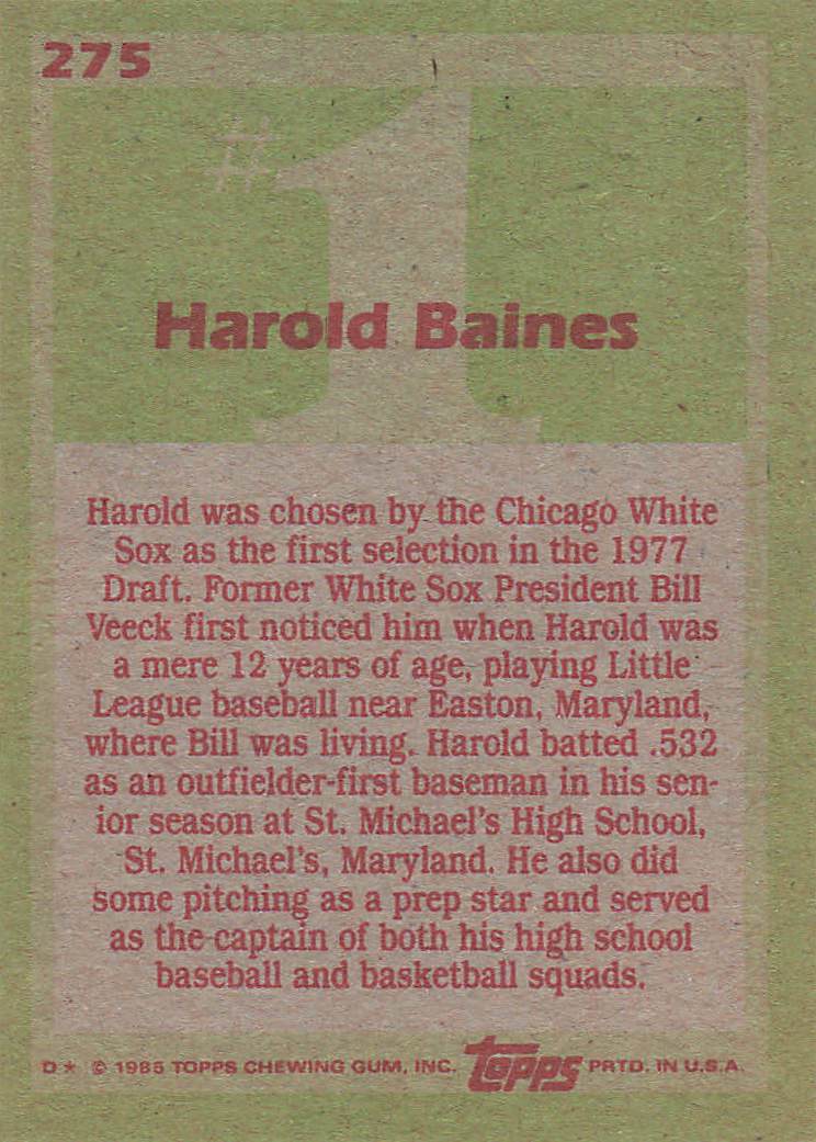 1985 Topps Baseball Harold Baines #275