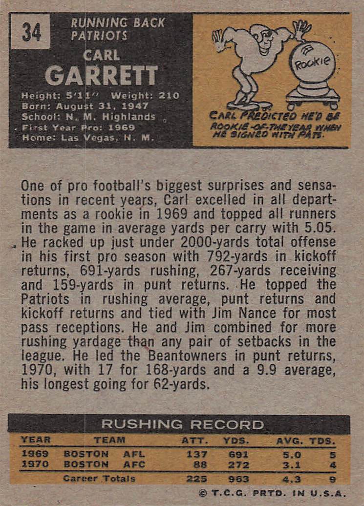 1971 Topps Football Carl Garrett #34 Rookie