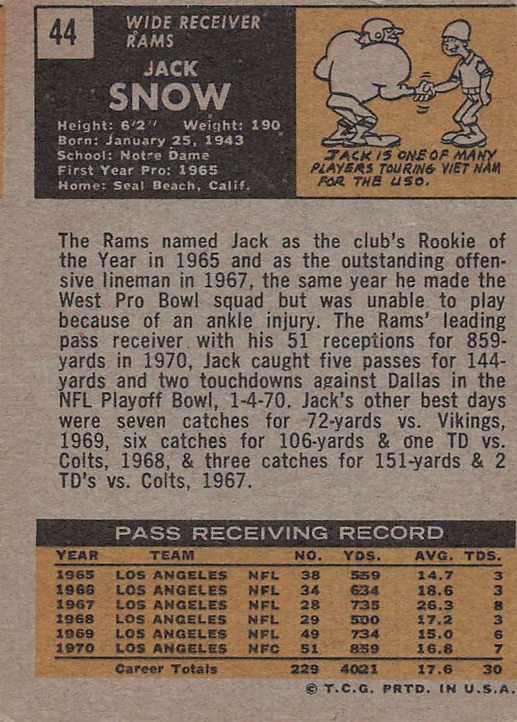 1971 Topps Football Jack Snow #44