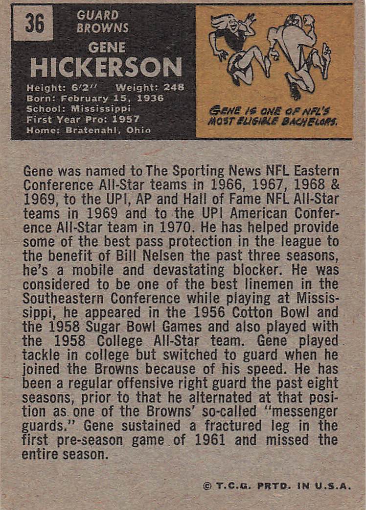 1971 Topps Football Gene Hickerson #36