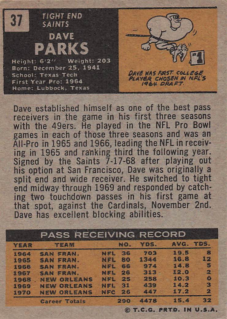 1971 Topps Football Dave Parks #37