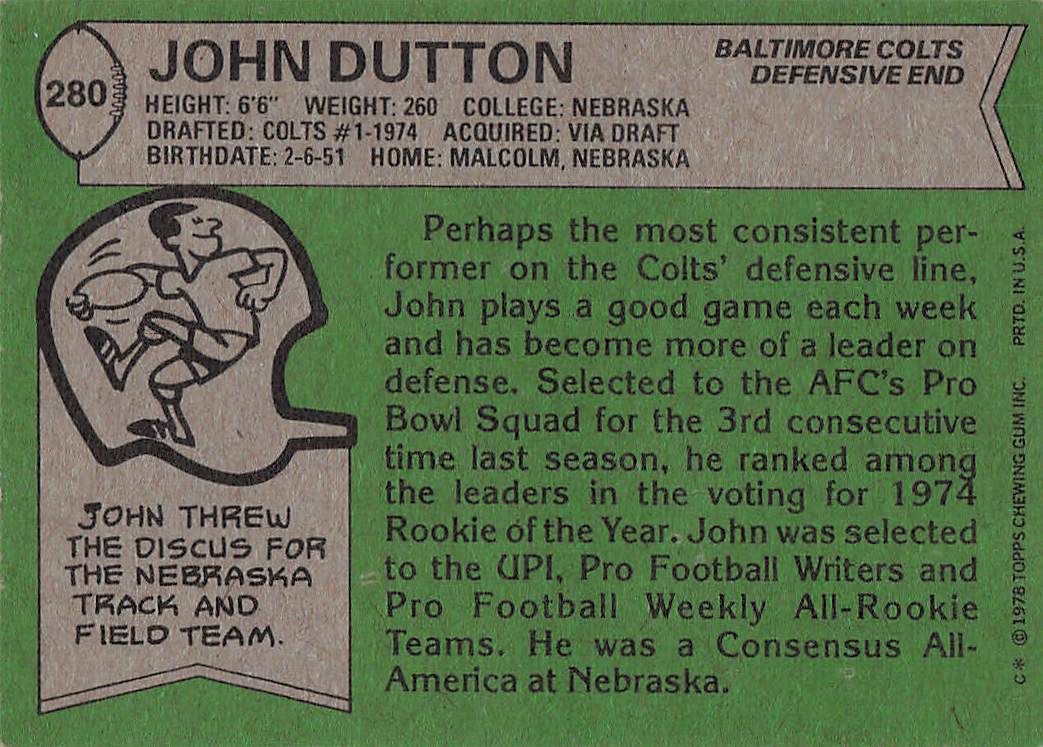 1978 Topps Football John Dutton #280