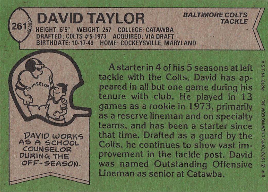 1978 Topps Football David Taylor #261
