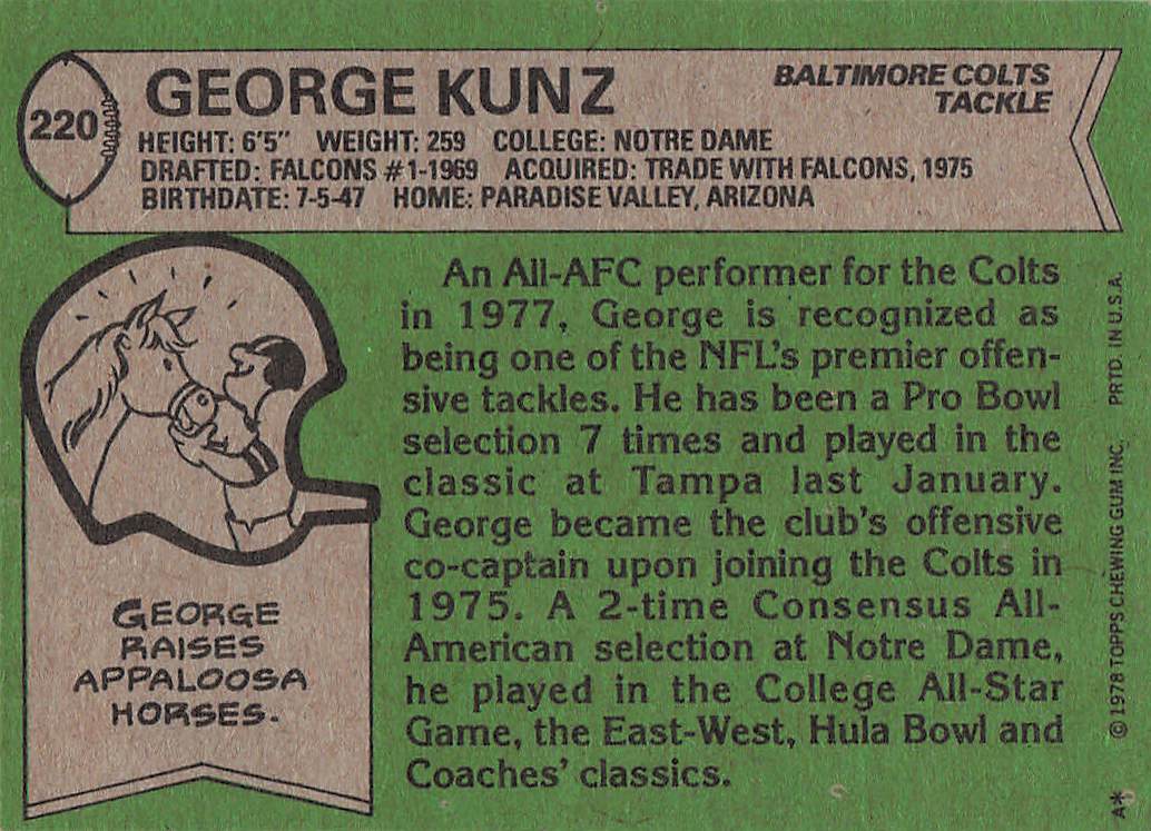 1978 Topps Football George Kunz #220