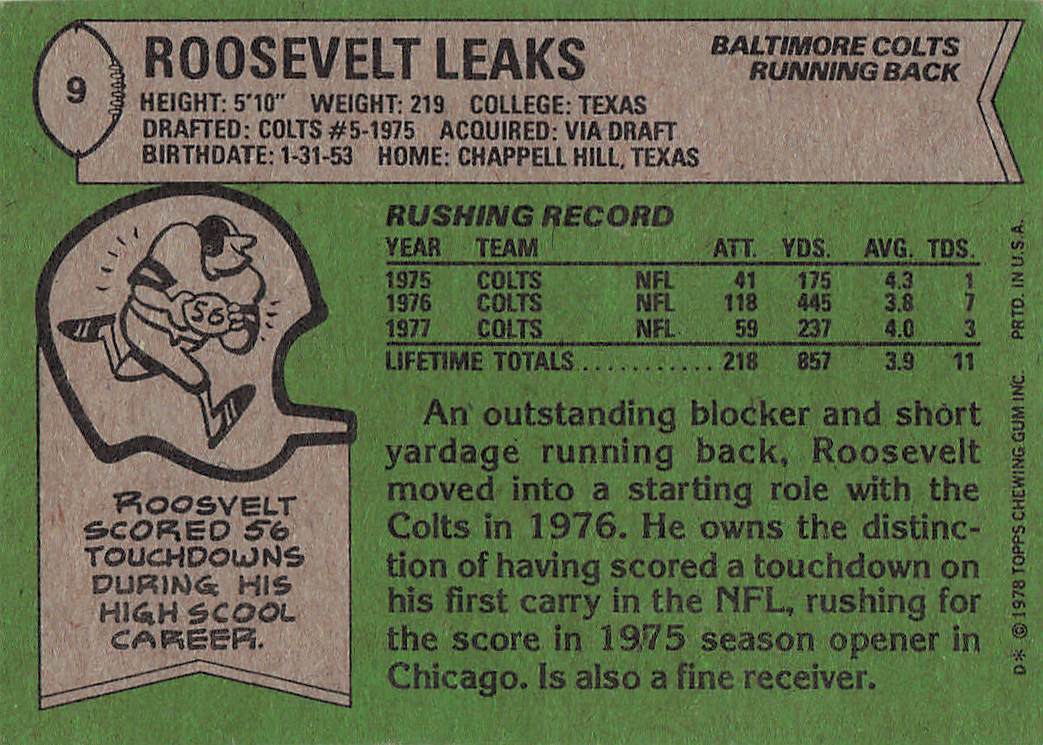 1978 Topps Football Roosevelt Leaks #9