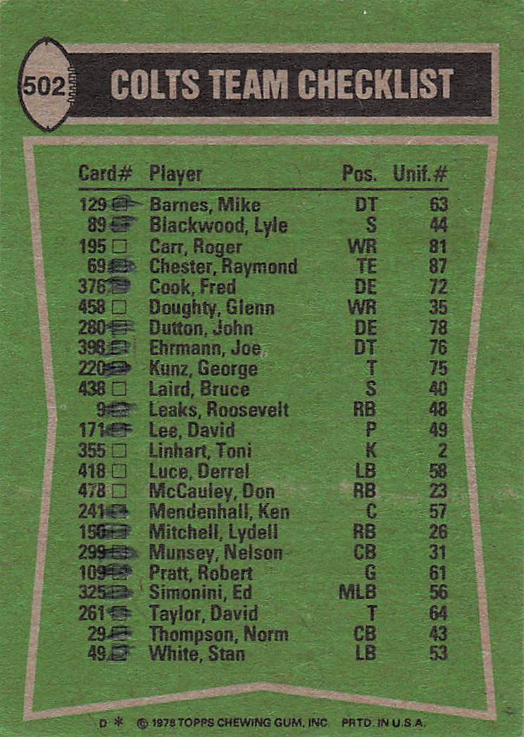 1978 Topps Football Lydell Mitchell / Lyle Blackwood / Fred Cook TL, CL #502