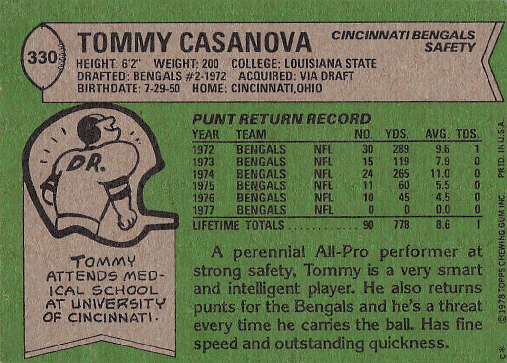 1978 Topps Football Tommy Casanova #330