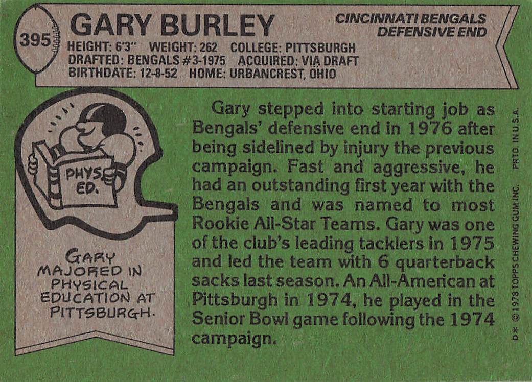 1978 Topps Football Gary Burley #395 Rookie