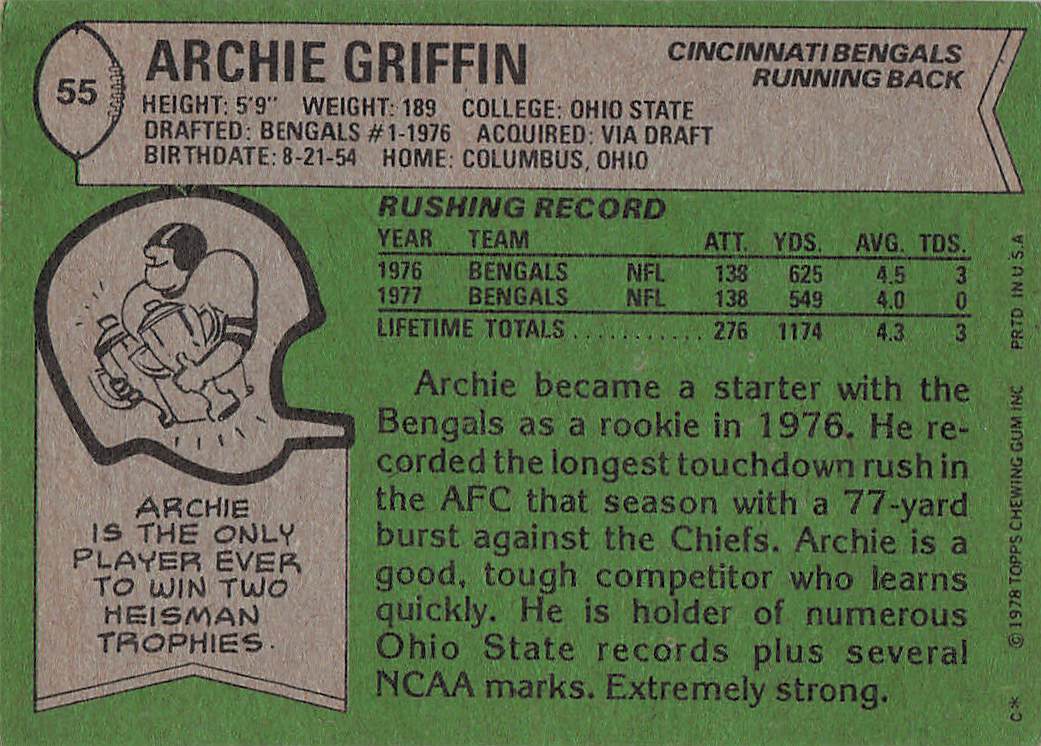 1978 Topps Football Archie Griffin #55