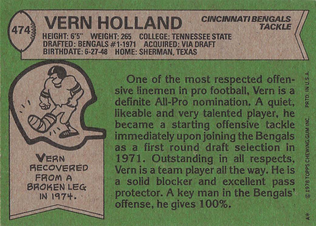 1978 Topps Football Vern Holland #474