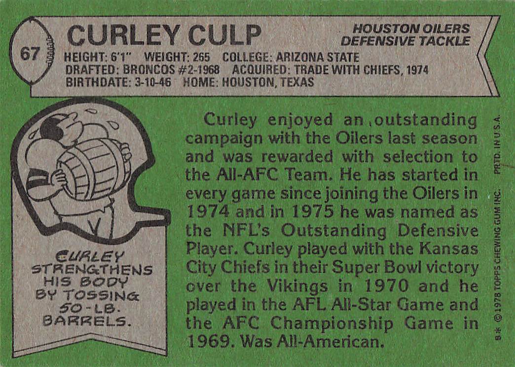 1978 Topps Football Curley Culp #67