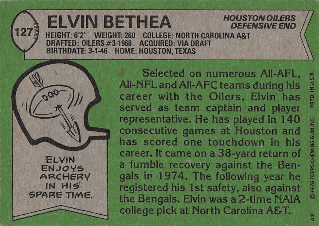 1978 Topps Football Elvin Bethea #127