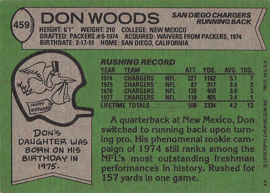 1978 Topps Football Don Woods #459