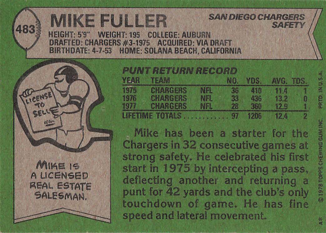 1978 Topps Football Mike Fuller #483