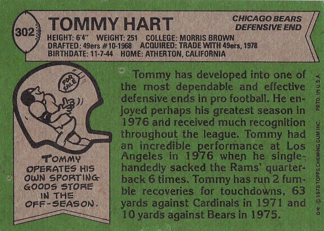 1978 Topps Football Tommy Hart #302