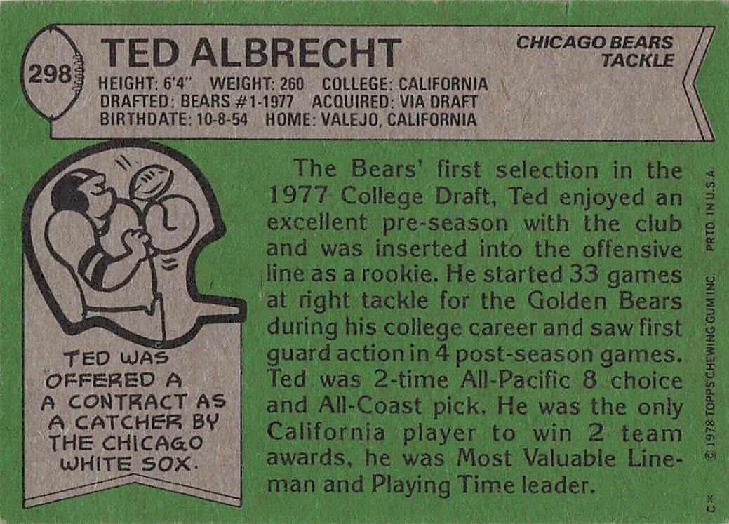 1978 Topps Football Ted Albrecht #298 Rookie