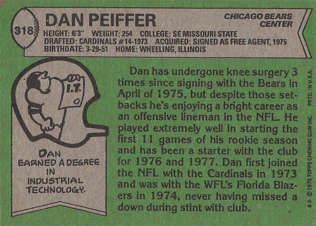 1978 Topps Football Dan Peiffer #318 Rookie