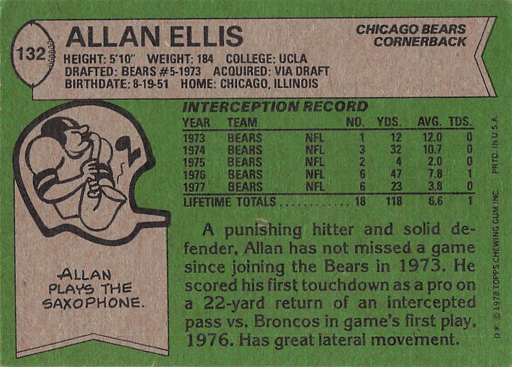 1978 Topps Football Allan Ellis #132