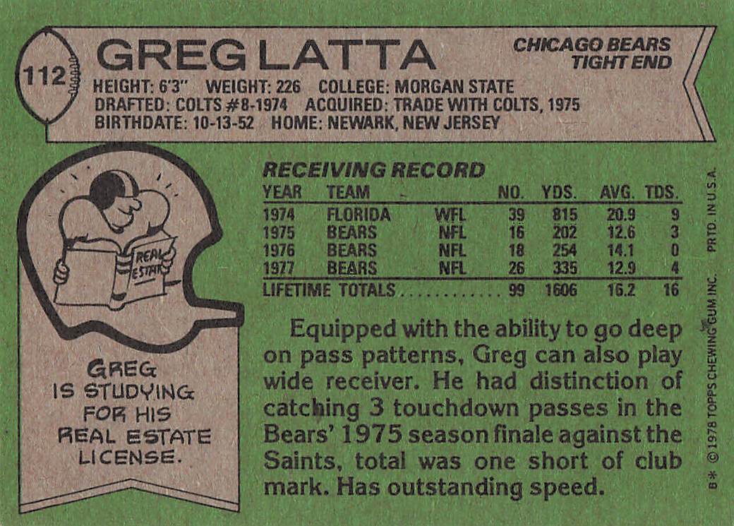1978 Topps Football Greg Latta #112