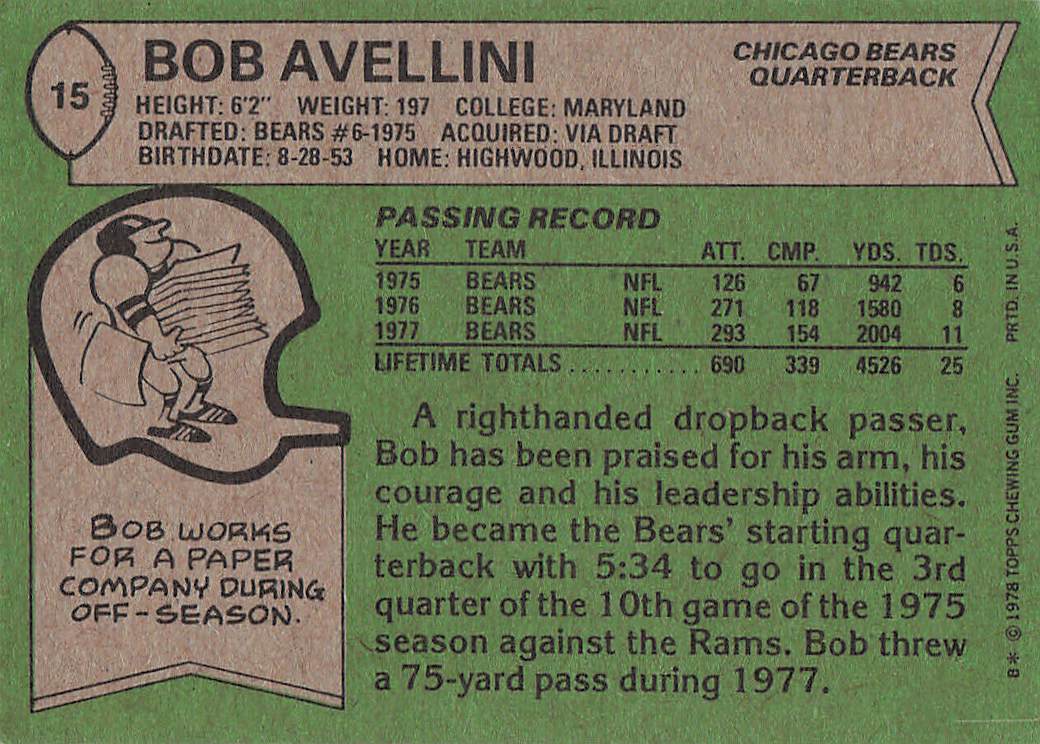 1978 Topps Football Bob Avellini #15