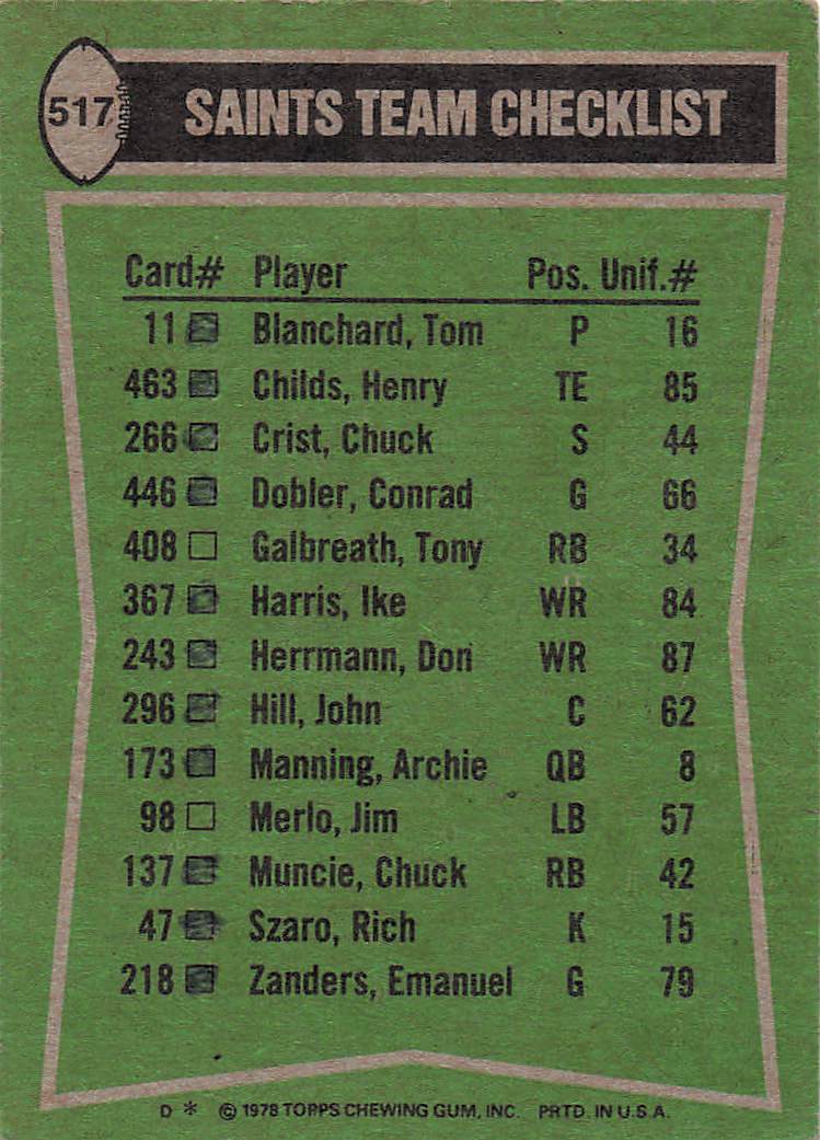 1978 Topps Football Muncie / Herrmann / Crist / Grooms TL, CL #517