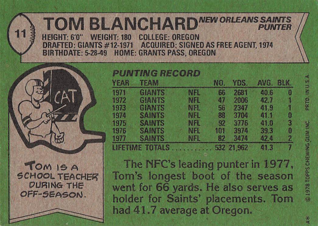 1978 Topps Football Tom Blanchard #11