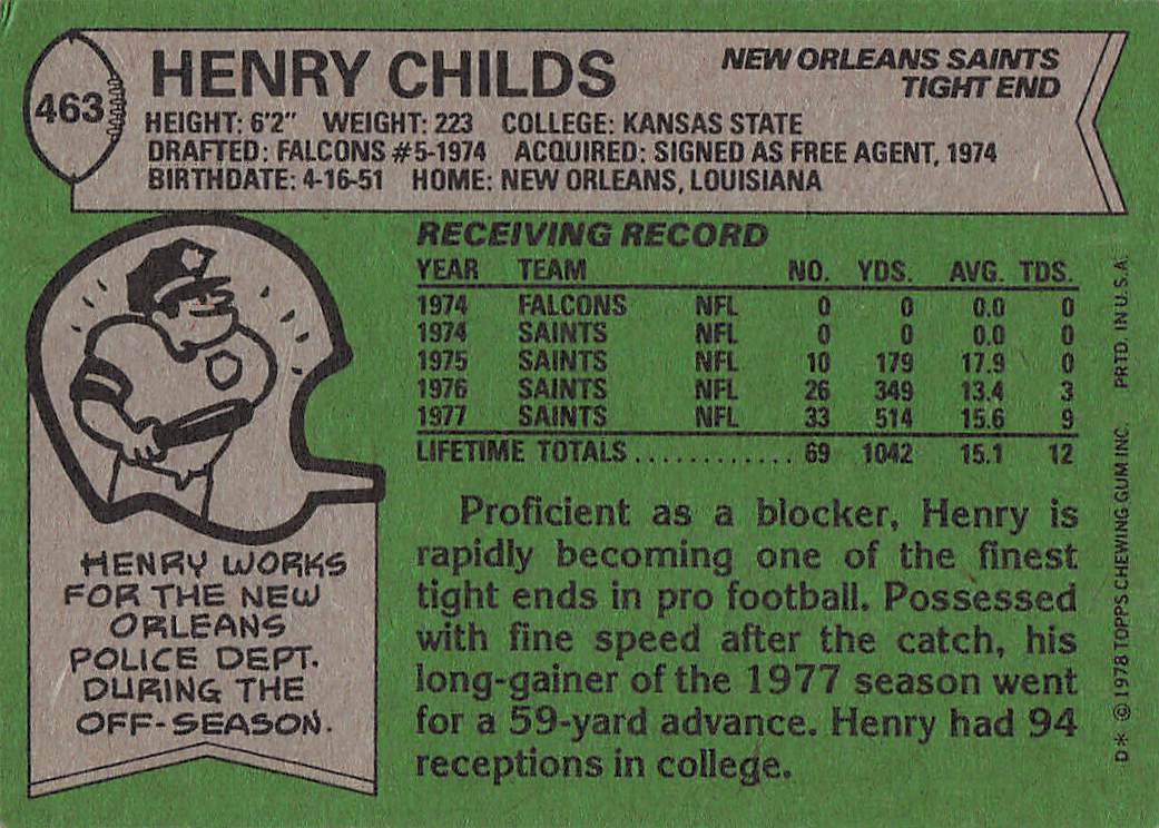 1978 Topps Football Henry Childs #463