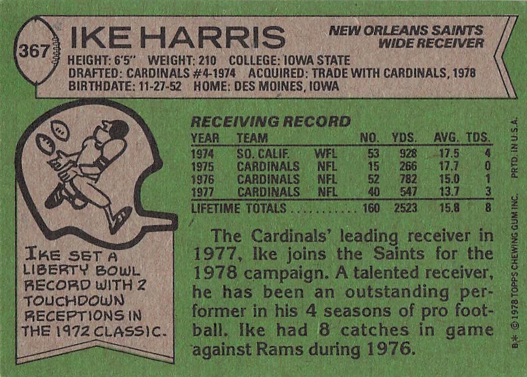 1978 Topps Football Ike Harris #367