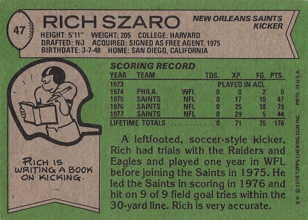 1978 Topps Football Rich Szaro #47