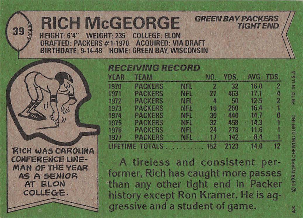 1978 Topps Football Rich McGeorge #39