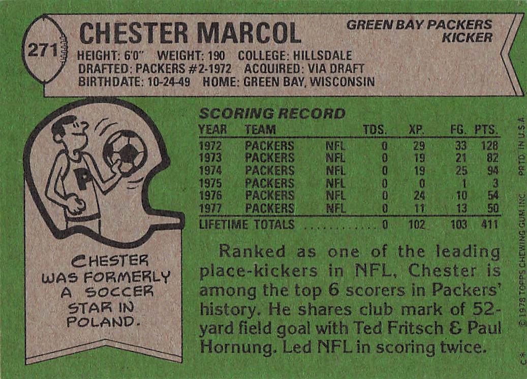 1978 Topps Football Chester Marcol #271