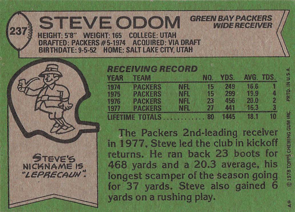 1978 Topps Football Steve Odom #237