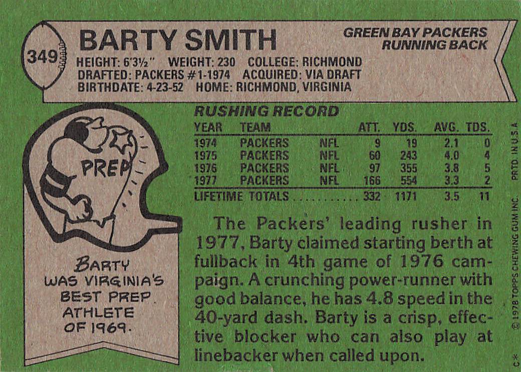 1978 Topps Football Barty Smith #349