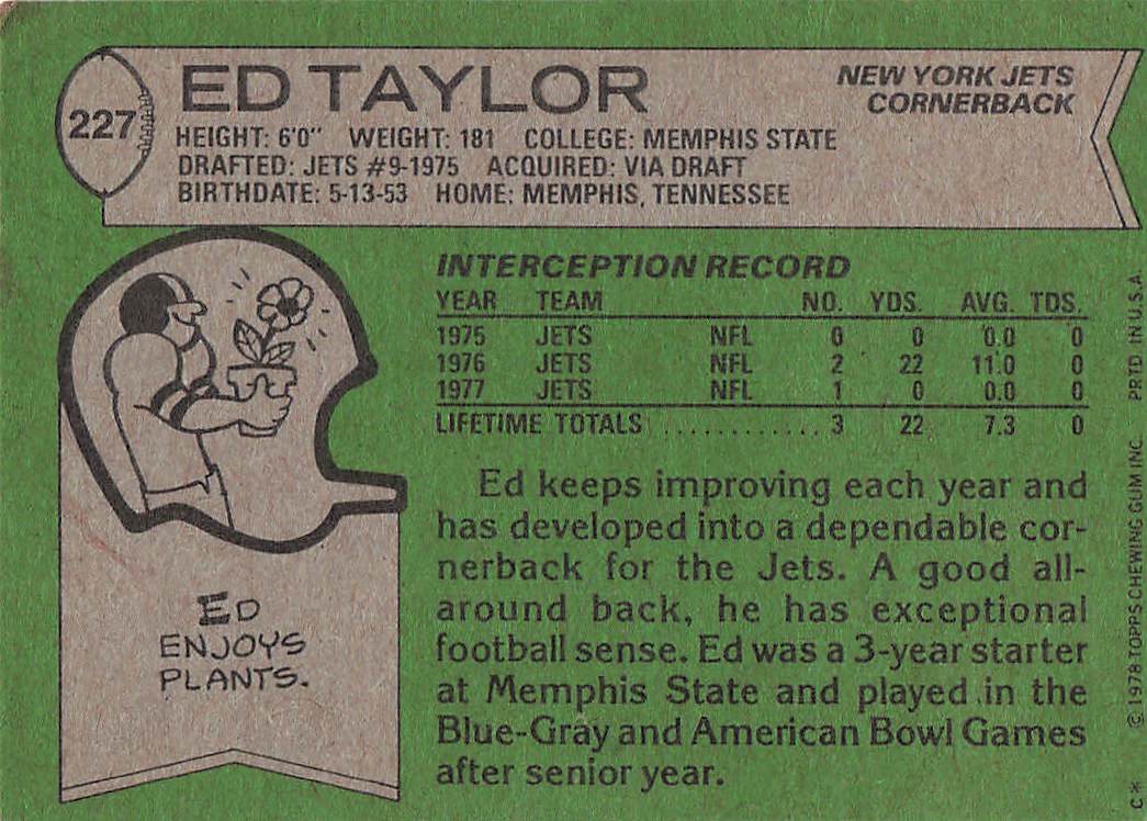 1978 Topps Football Ed Taylor #227 Rookie