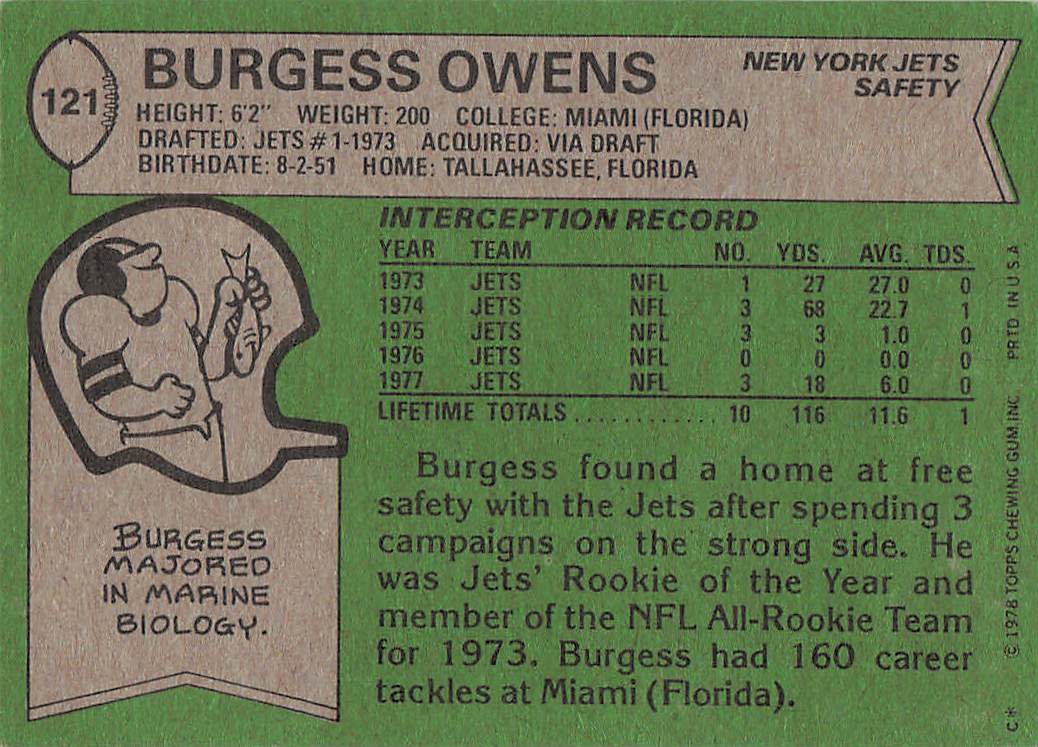 1978 Topps Football Burgess Owens #121