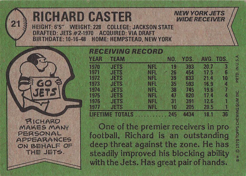 1978 Topps Football Richard Caster #21