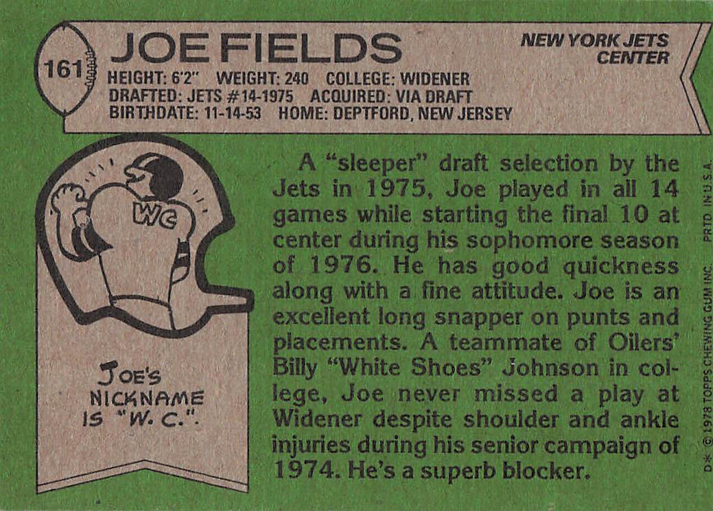 1978 Topps Football Joe Fields #161