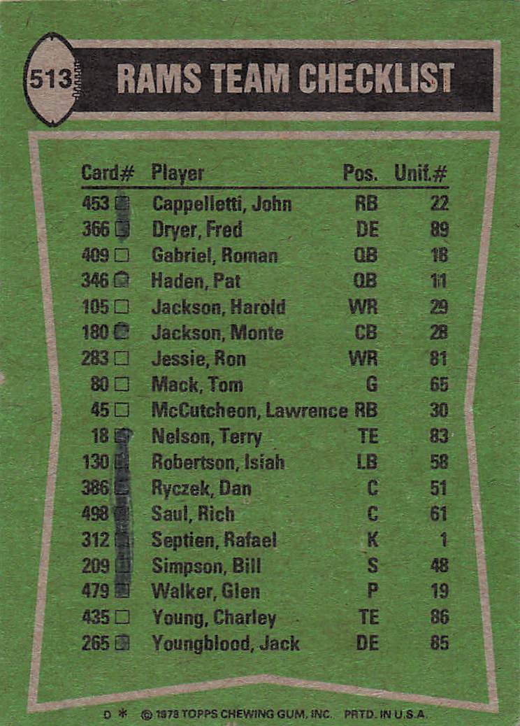 1978 Topps Football McCutcheon / Jackson / Simpson / Youngblood #513