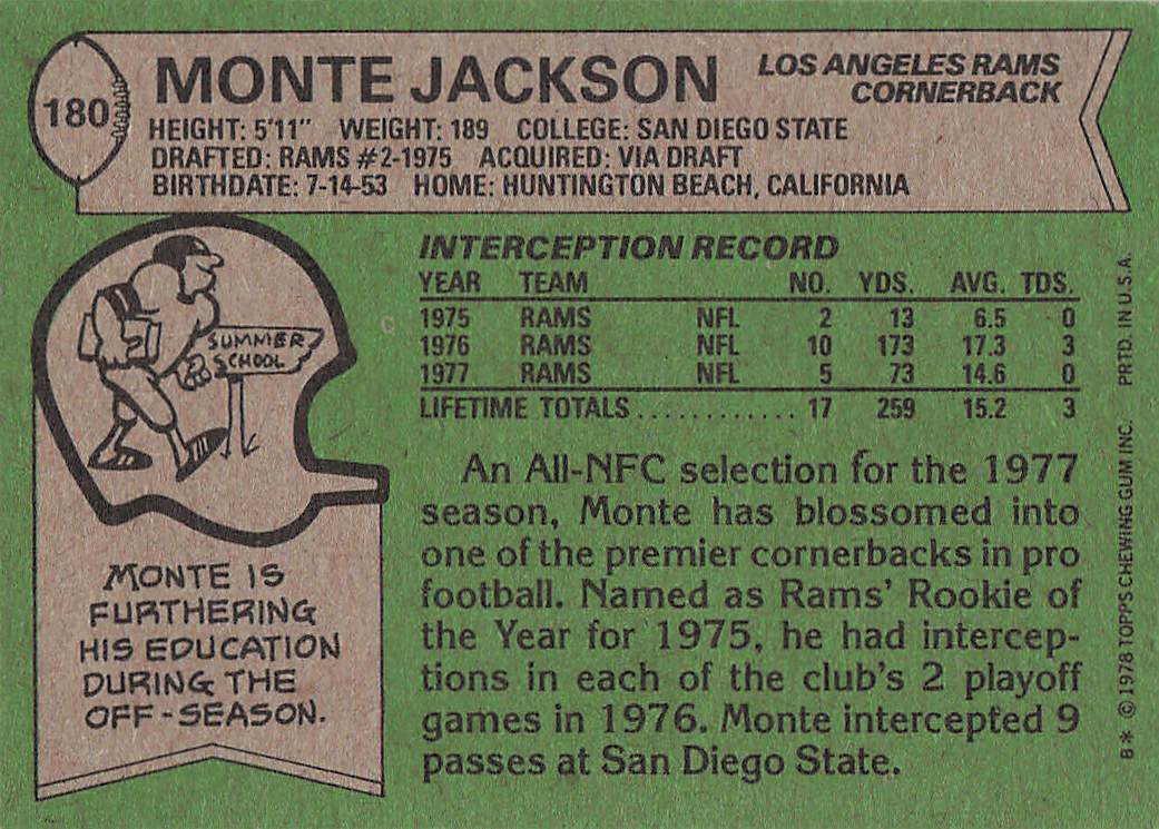 1978 Topps Football Monte Jackson #180