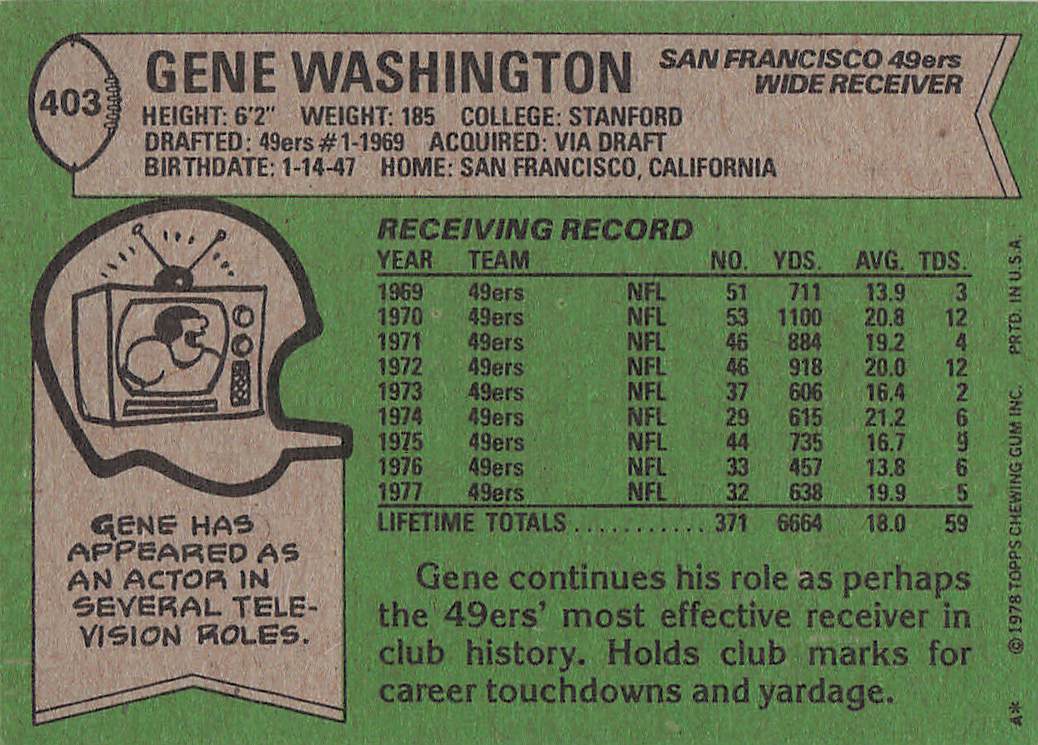 1978 Topps Football Gene Washington #403