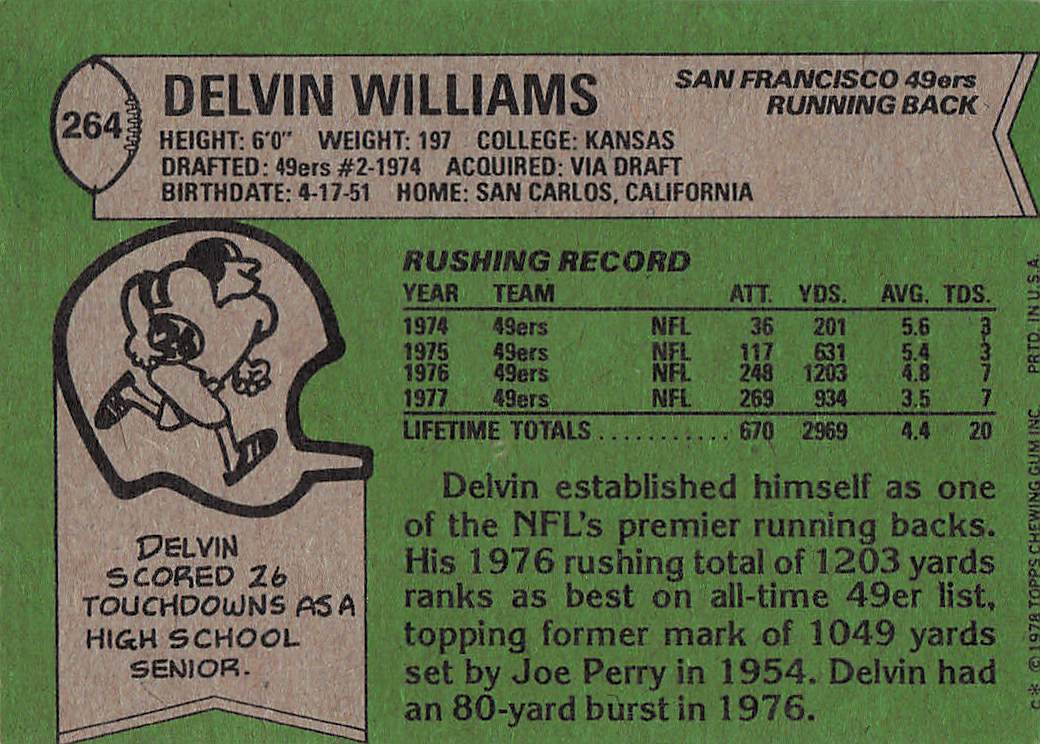1978 Topps Football Delvin Williams #264
