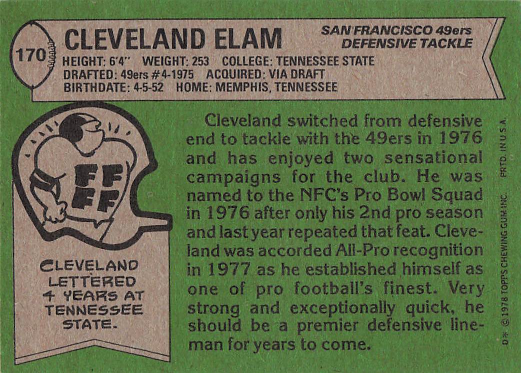 1978 Topps Football Cleveland Elam #170