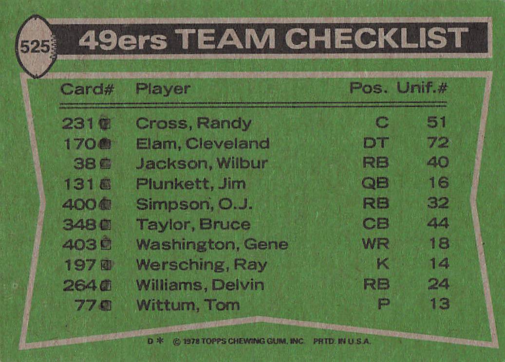 1978 Topps Football Williams / Washington / Phillips / Washington / Elam #525