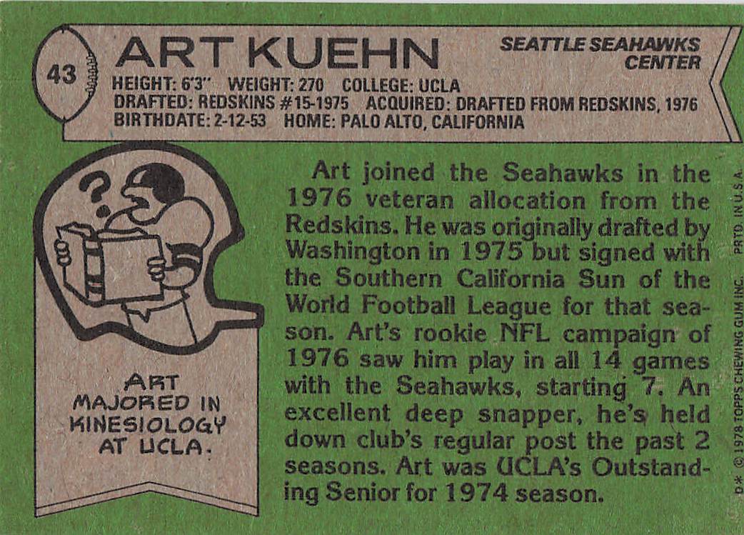 1978 Topps Football Art Kuehn #43