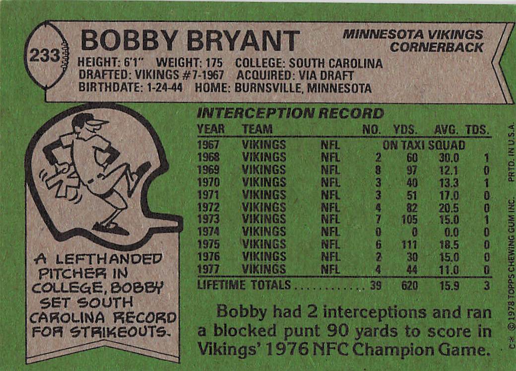 1978 Topps Football Bobby Bryant #233