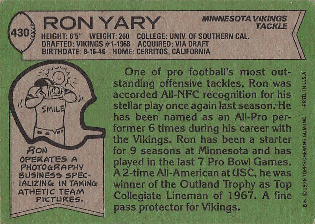 1978 Topps Football Ron Yary #430