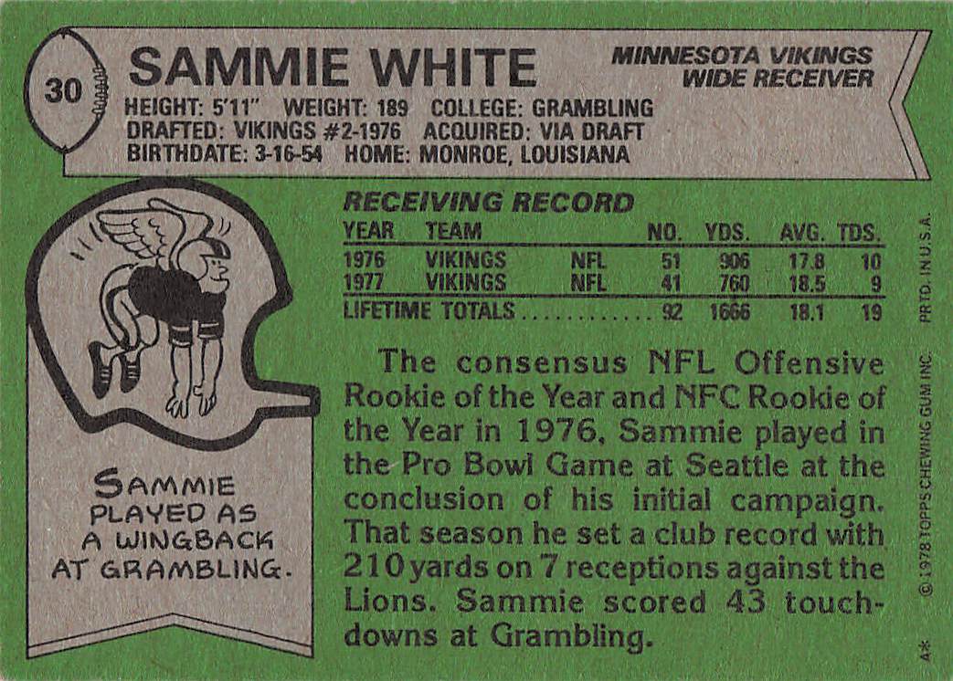 1978 Topps Football Sammy White #30