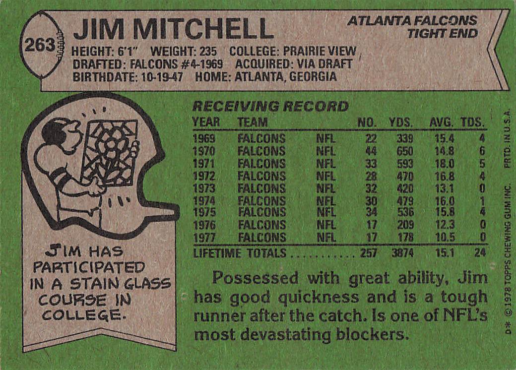 1978 Topps Football Jim Mitchell #263
